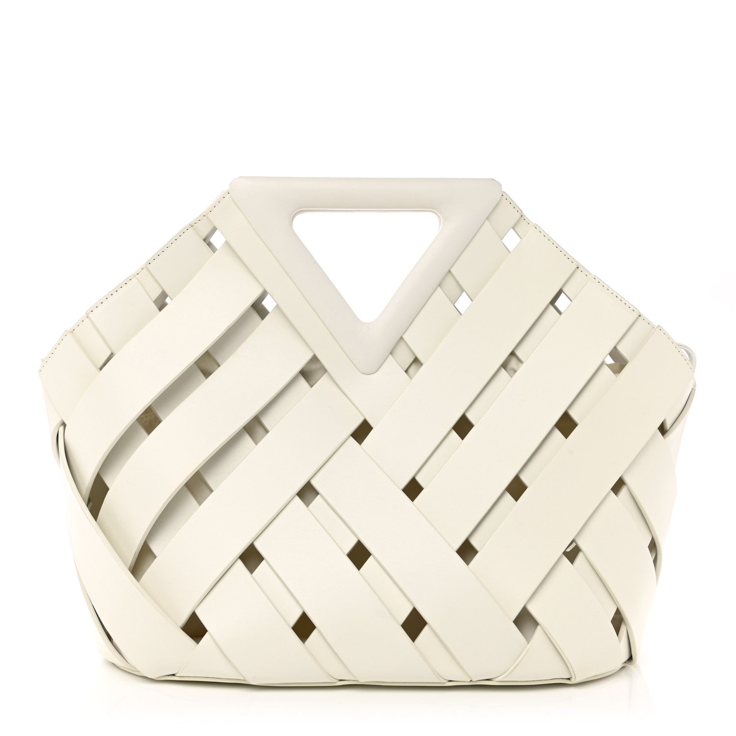 Bottega Veneta Calfskin The Point Weave Triangle Bag Chalk 1 of 12