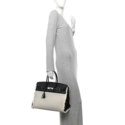 Hermes Swift Twill H Fray Fray Birkin 35 Black Ecru 2 of 11
