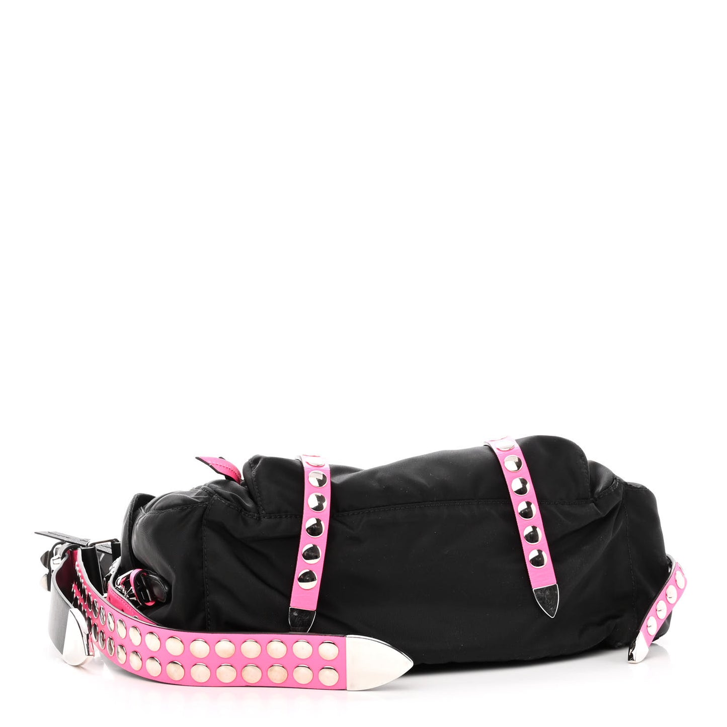 Nylon New Vela Studded Messenger Bag Black Rosa Fluo