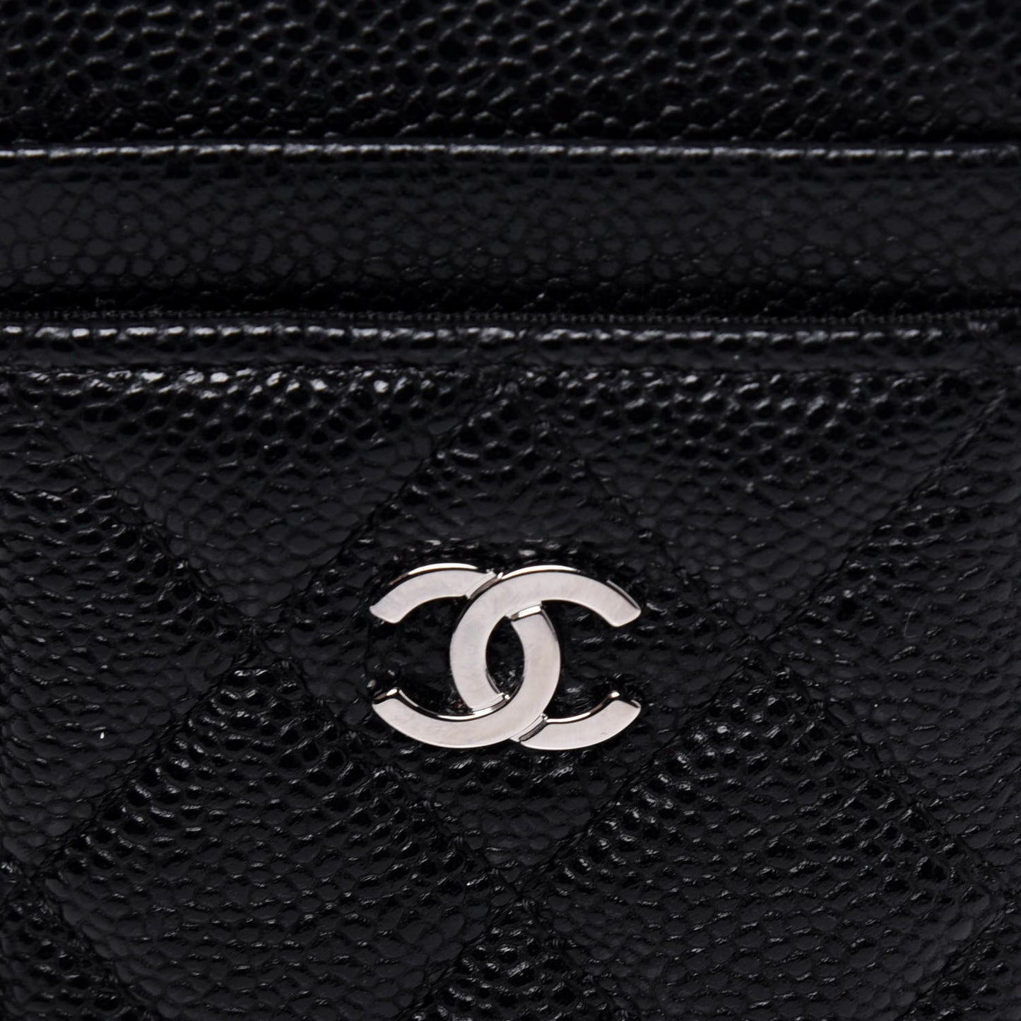 Caviar Quilted Zip Card Holder Black