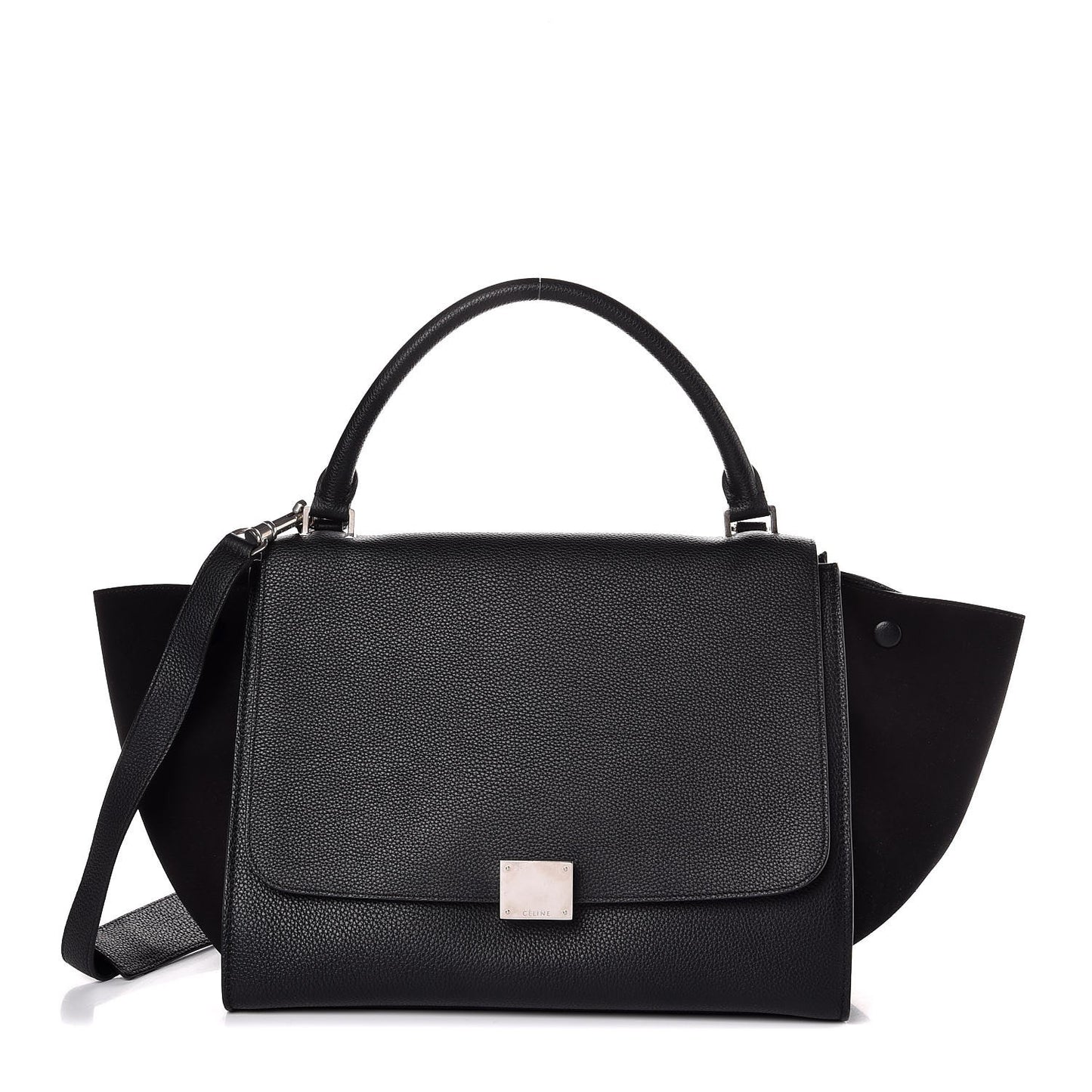 Drummed Calfskin Suede Medium Trapeze Black