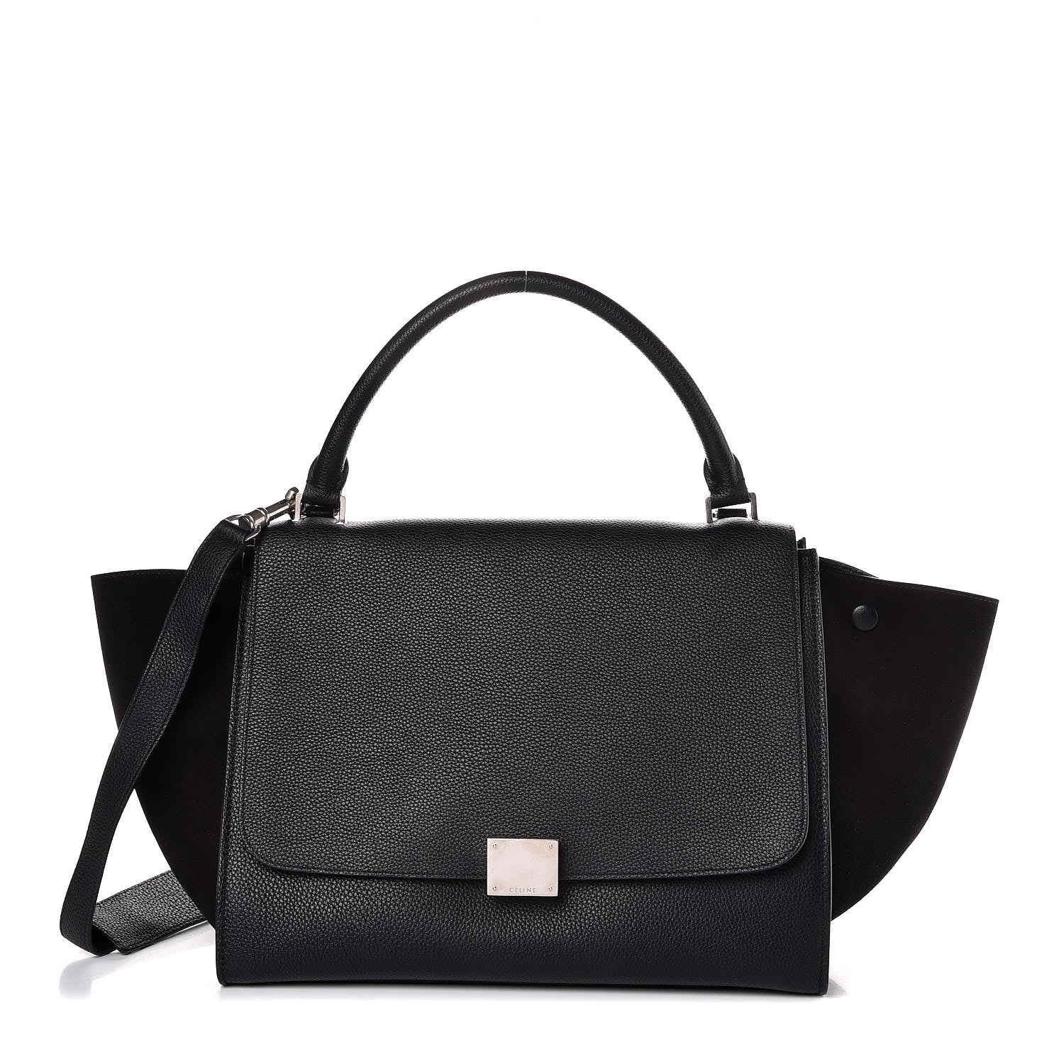 Celine Drummed Calfskin Suede Medium Trapeze Black 1 of 7