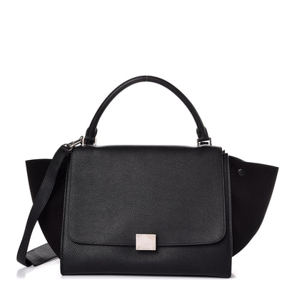 Celine Drummed Calfskin Suede Medium Trapeze Black 1 of 7