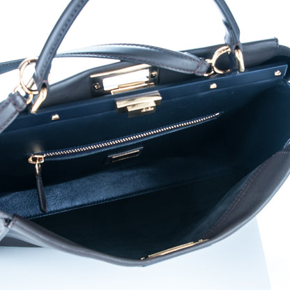 Fendi Vitello Dolce Marmol Large Peekaboo Iconic Satchel Ebano Blu Scuro 5 of 9