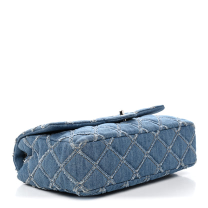 Chanel Frayed Denim Quilted Large Blue Chip Flap Blue 4 of 10