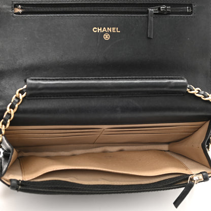 Chanel Lambskin Camellia Embossed Wallet on Chain WOC Black 5 of 12
