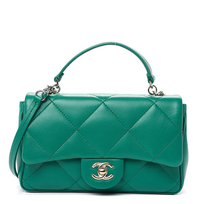 Chanel Lambskin Quilted CC Flap Bag Green 1 of 9