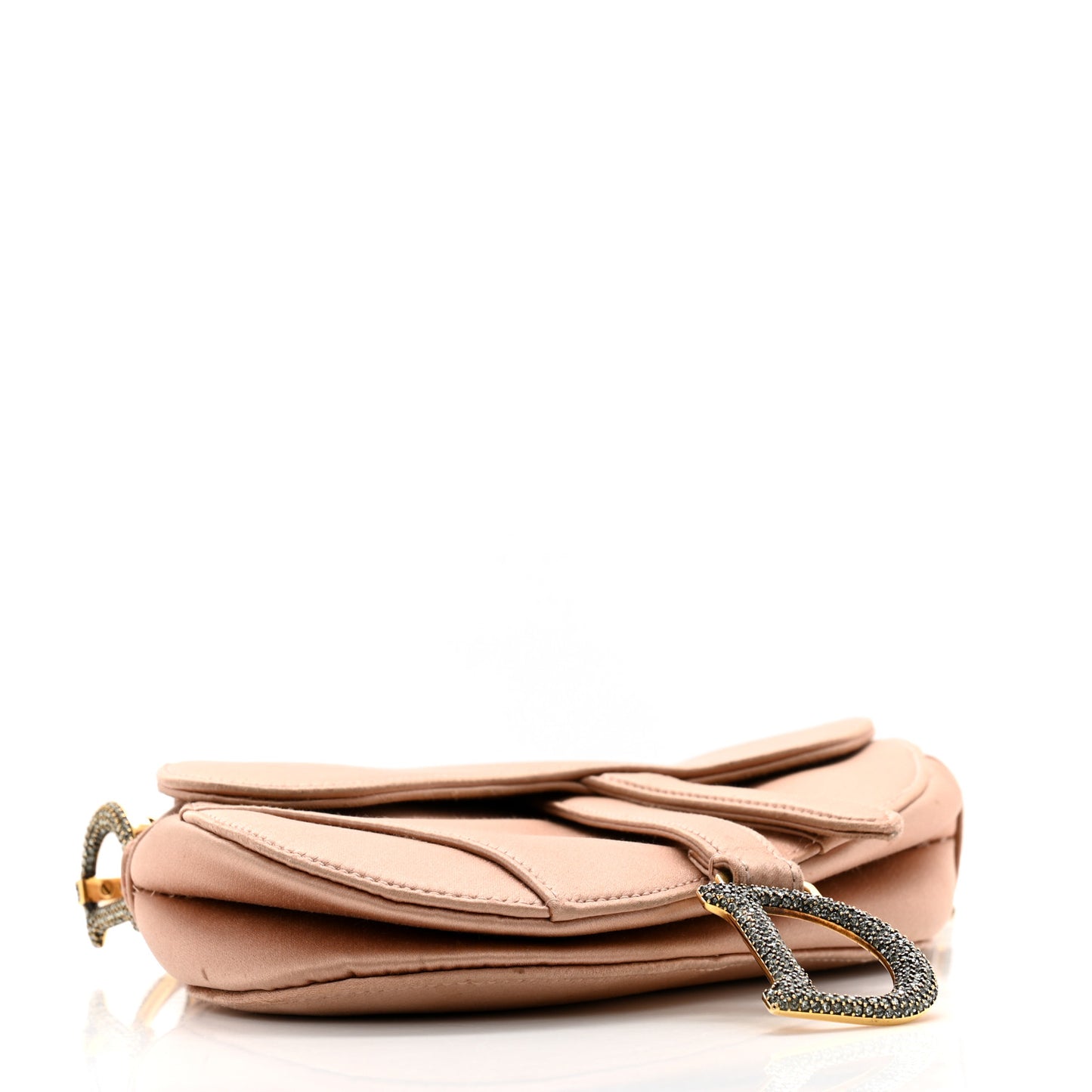 Satin Crystal Mini Saddle Bag Powder Beige