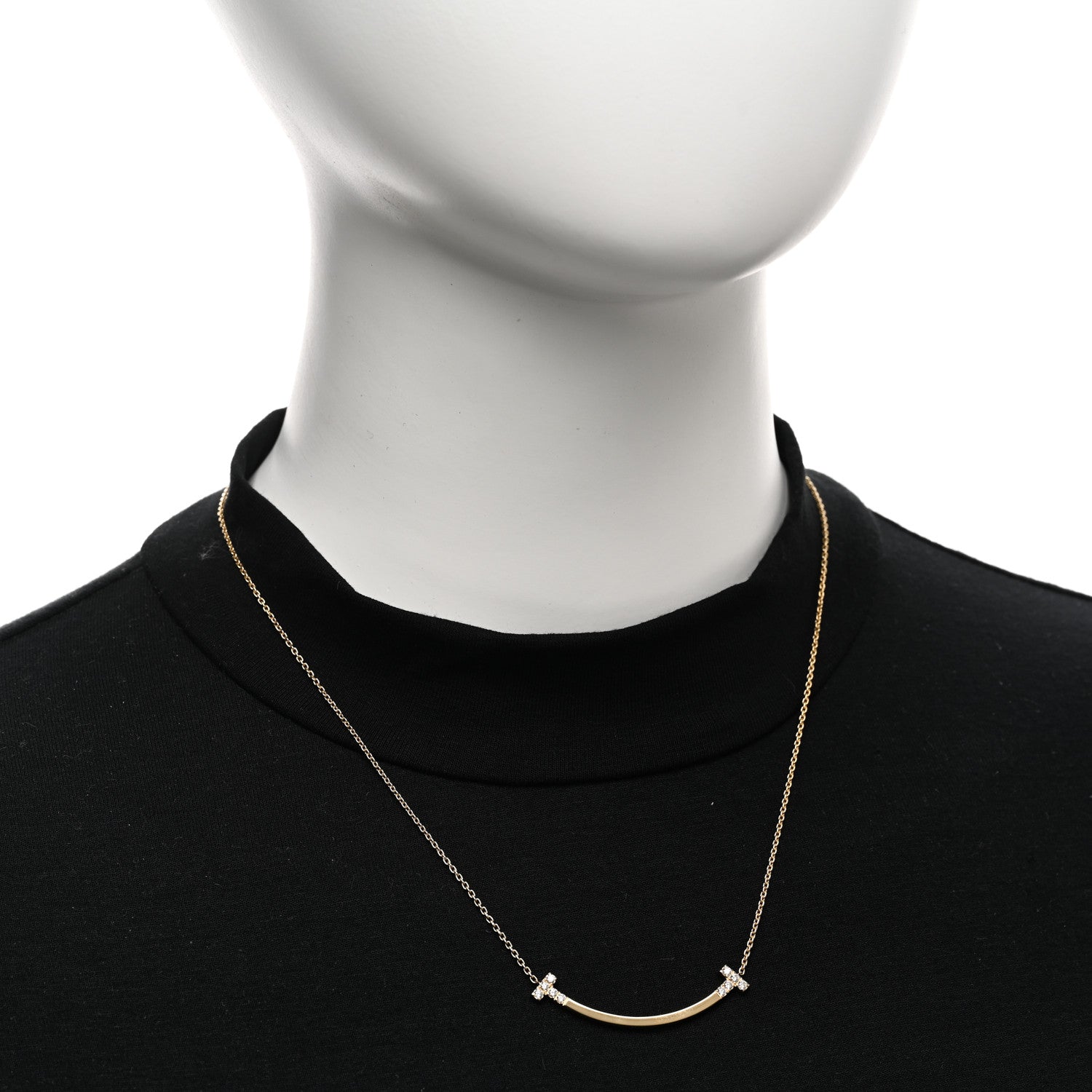 Tiffany 18K Yellow Gold Diamond .19ctw Medium T Smile Pendant Necklace 2 of 5