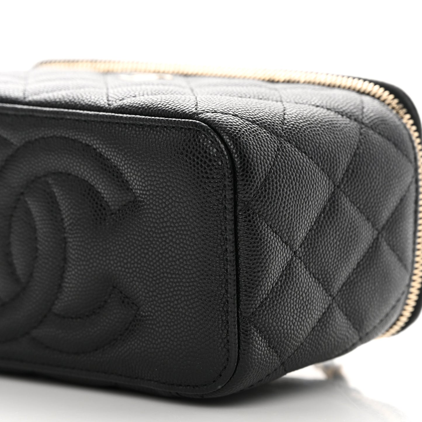 Caviar Quilted Small Vanity Case With Chain Black