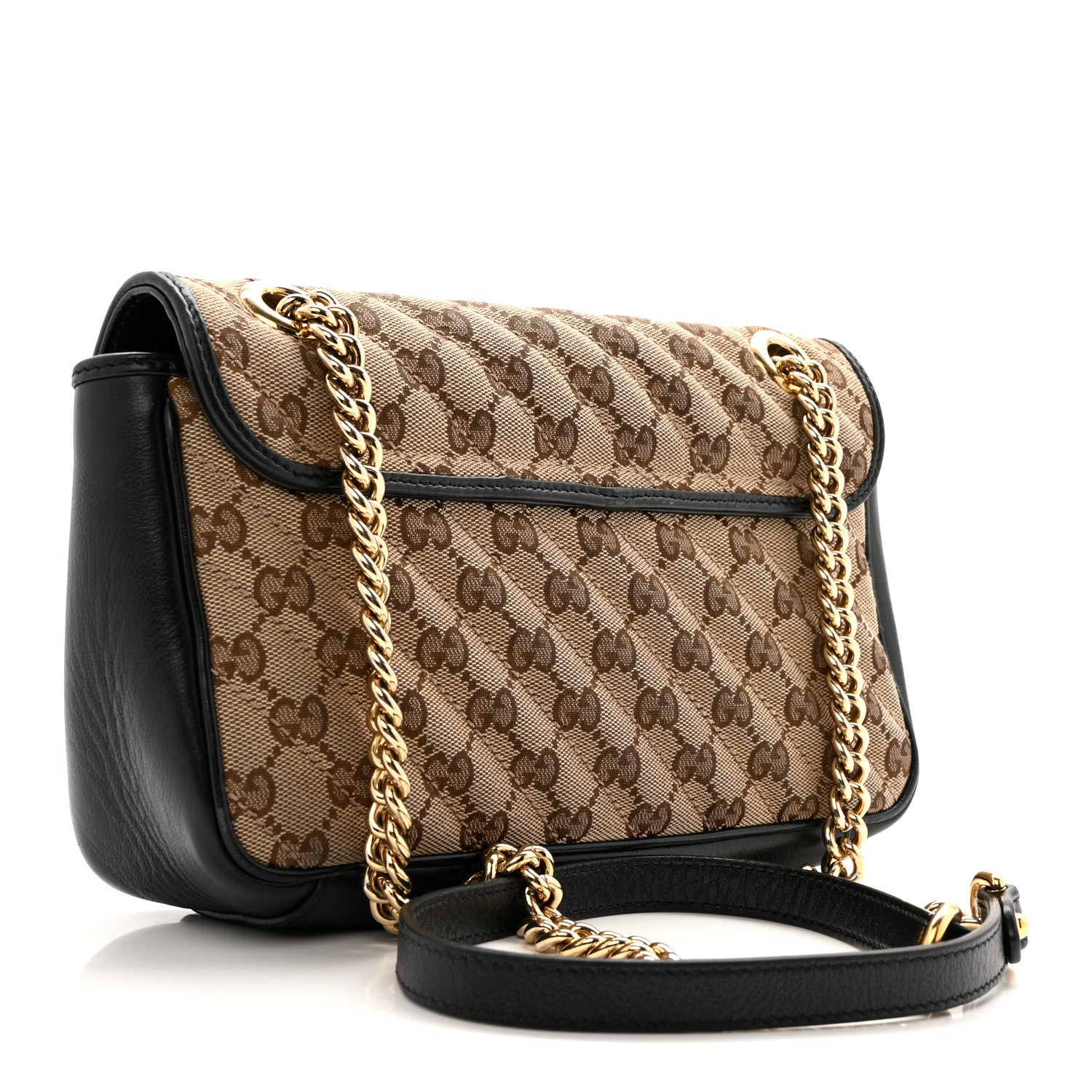 Gucci Monogram Matelasse Diagonal Small GG Marmont Shoulder Bag Beige Black 3 of 17