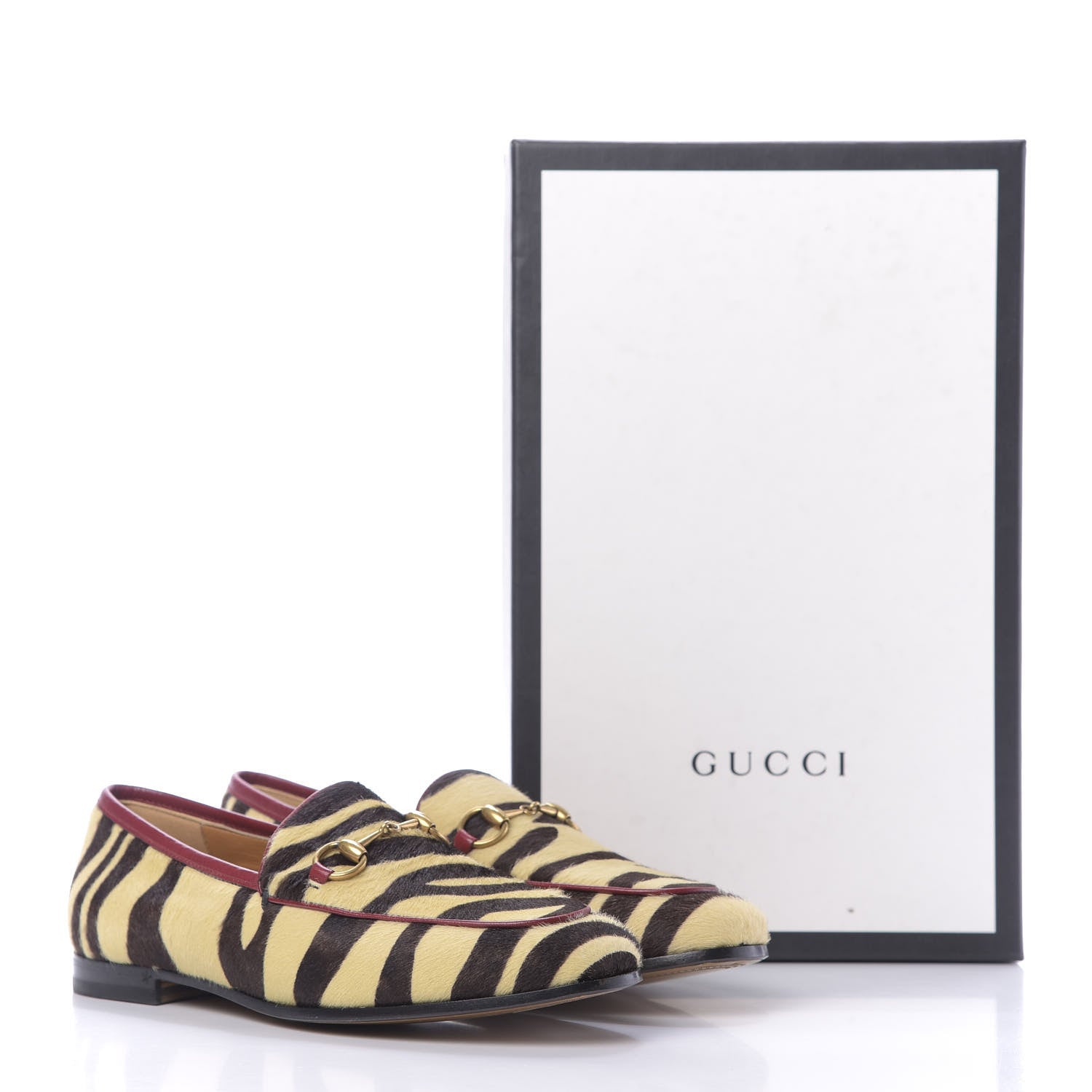 Gucci Calf Hair Tiger Print Womens Jordaan Loafers 37 Natural Black Romantic Cherry 11 of 11