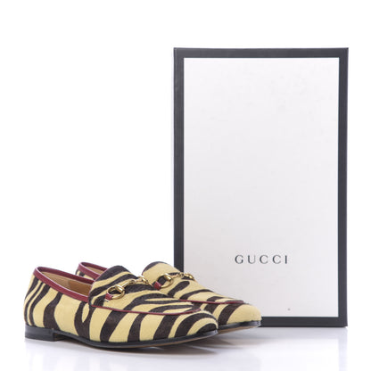 Gucci Calf Hair Tiger Print Womens Jordaan Loafers 37 Natural Black Romantic Cherry 11 of 11