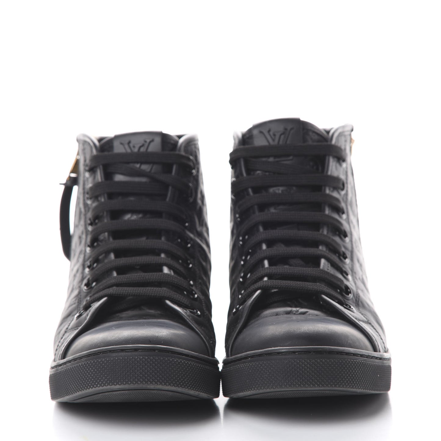 Calfskin Embossed Monogram Punchy High Top Sneakers 37.5 Black