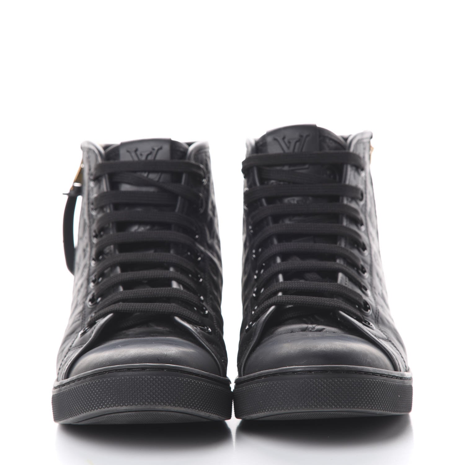 Louis Vuitton Calfskin Embossed Monogram Punchy High Top Sneakers 37.5 Black 2 of 8