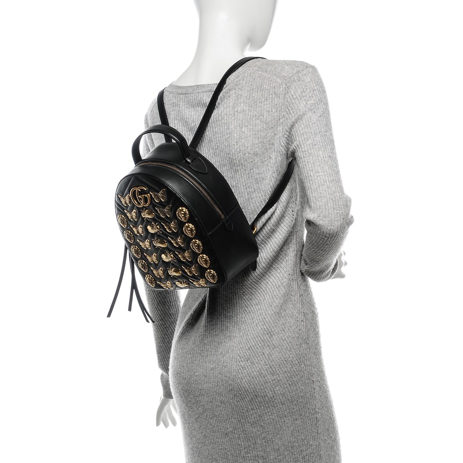 Gucci Calfskin Matelasse Animal Studs GG Marmont Dome Backpack Black 2 of 8