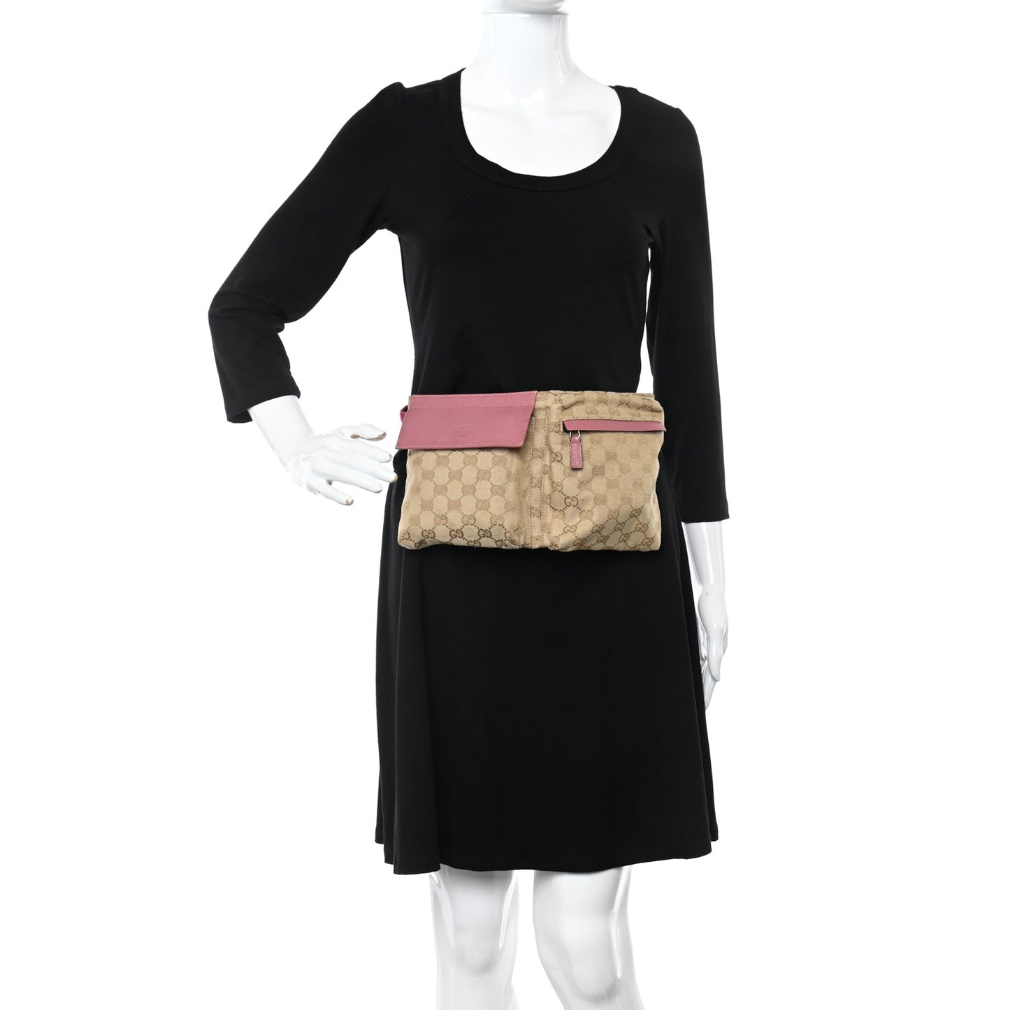 GG Monogram Web Double Pocket Belt Bag Pink