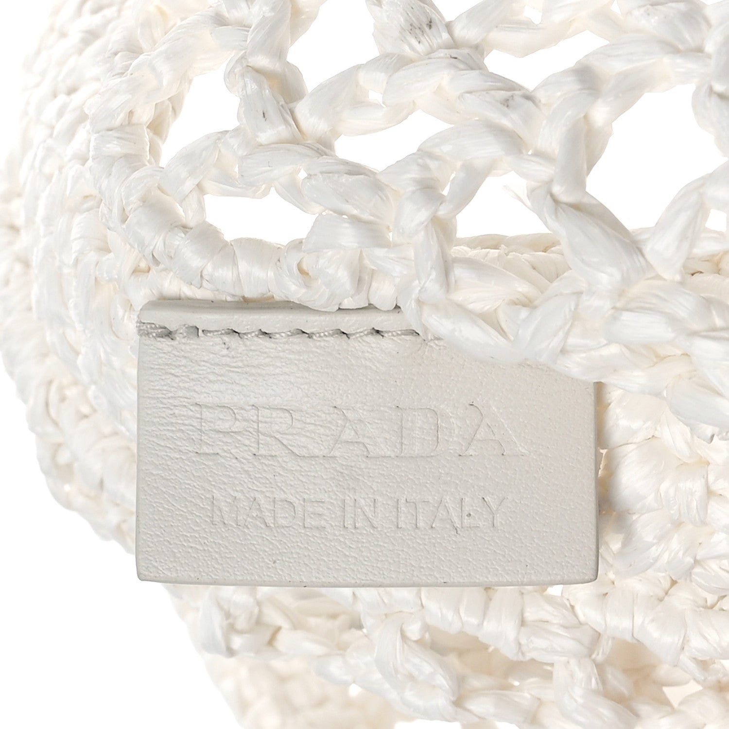Prada Yarn Raffia Effect Crochet Logo Embroidered Tote Bag White 6 of 8