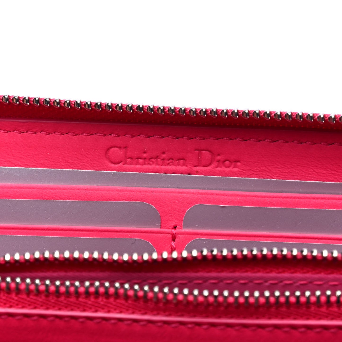 Lambskin Cannage Lady Dior Zip Wallet Fuchsia