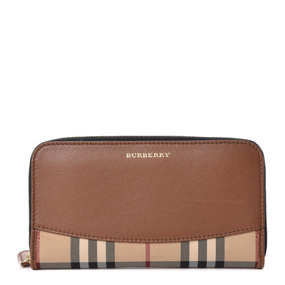 Burberry Calfskin Haymarket Check Elmore Zip Around Wallet Tan 1 of 8