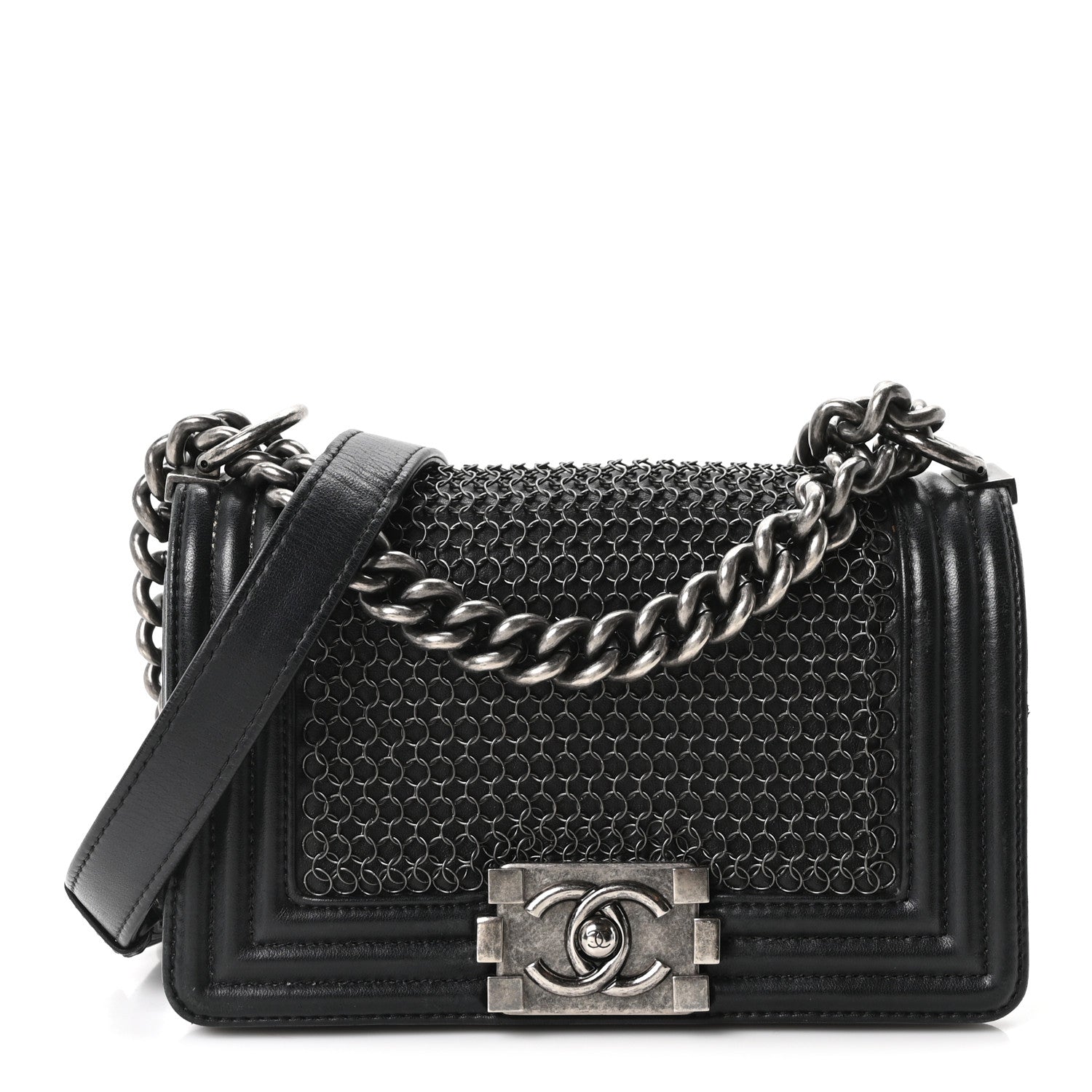 Chanel Lambskin Quilted Small Chain Mail Boy Flap Black 1 of 10
