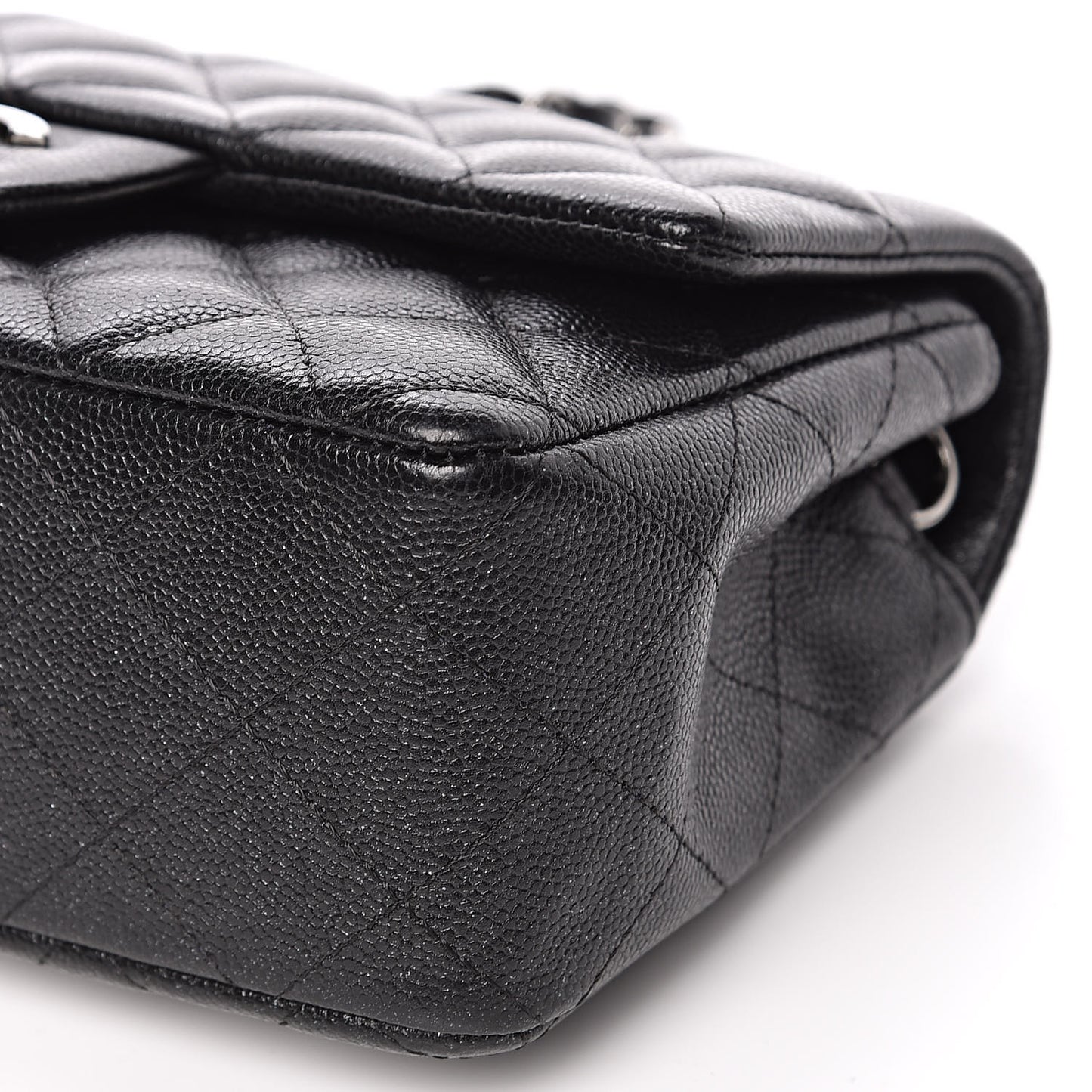 Iridescent Caviar Quilted Mini Rectangular Flap Black
