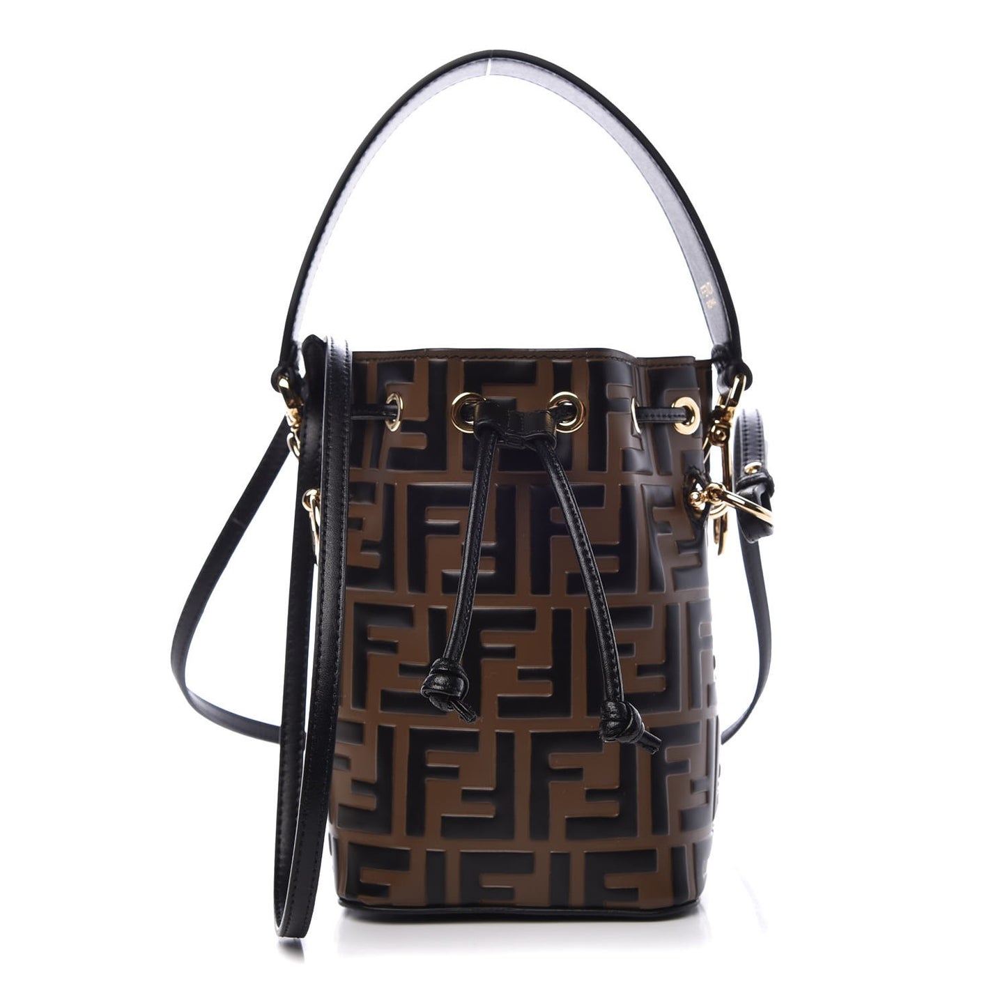 Vitello Liberty F is Fendi Bi-Color FF 1974 Embossed Mini Mon Tresor Bucket Bag Maya Black