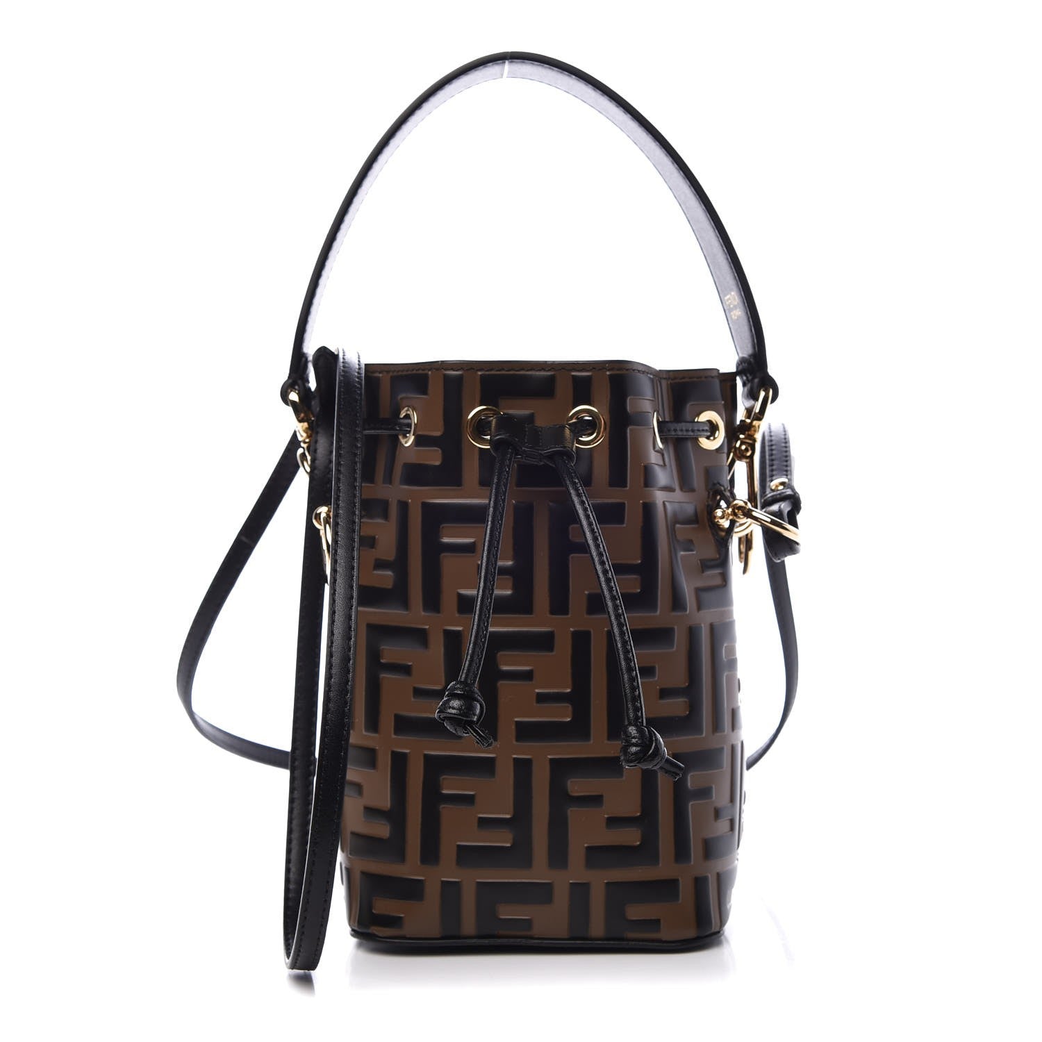 Fendi Vitello Liberty F is Fendi Bi-Color FF 1974 Embossed Mini Mon Tresor Bucket Bag Maya Black 1 of 7