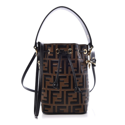 Fendi Vitello Liberty F is Fendi Bi-Color FF 1974 Embossed Mini Mon Tresor Bucket Bag Maya Black 1 of 7