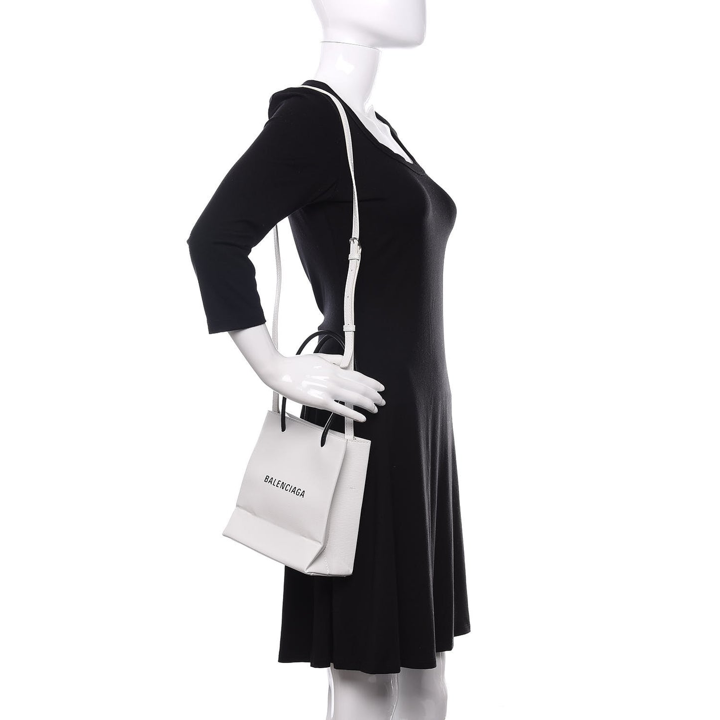 Squared Calfskin Logo North South Shopper Tote XXS White