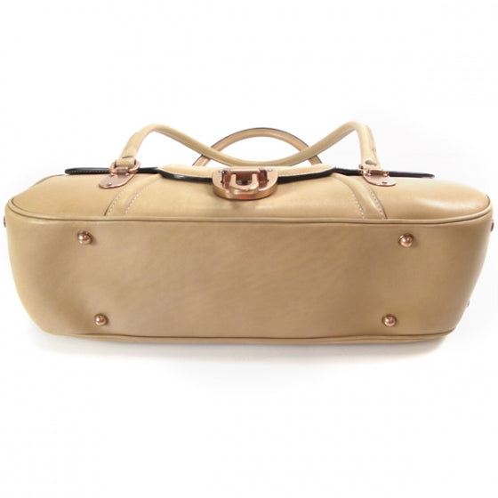 Leather Fold Over Satchel Beige
