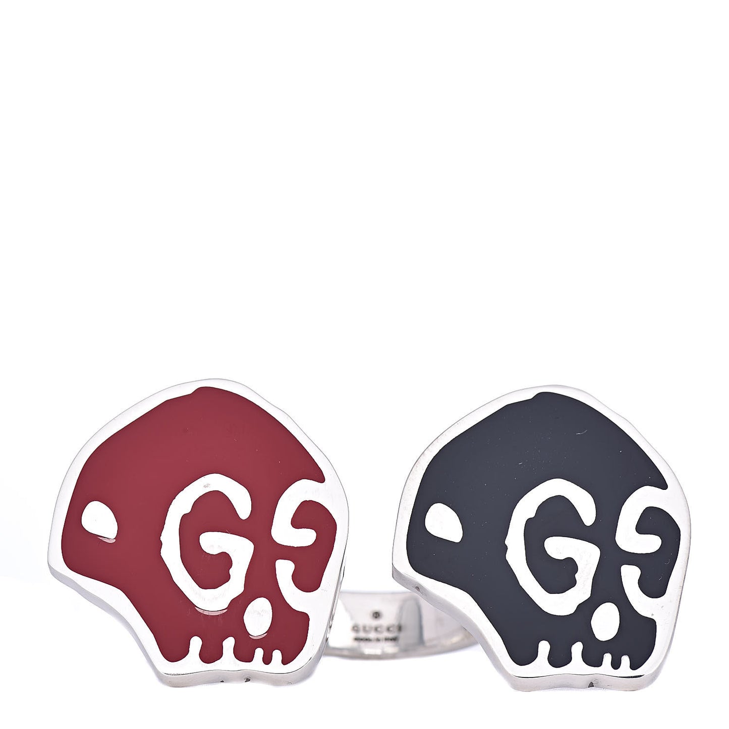 Sterling Silver Enamel GucciGhost Hamlet Skull Double Ring 61 9.5 Black Red