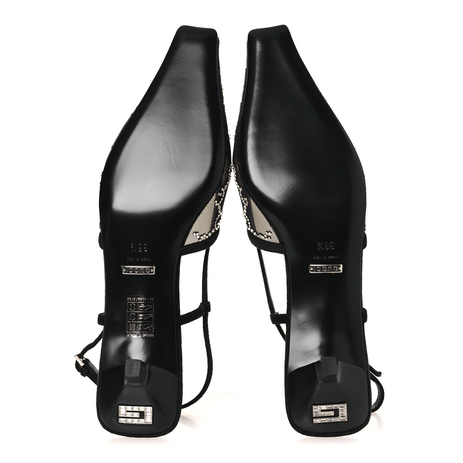 Gucci Tela Retino Kid Scamosciato Crystal GG Monogram Square G 35mm Slingback Pumps 38.5 Black 7 of 10