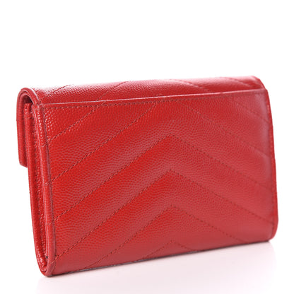 Saint Laurent Grain De Poudre Matelasse Chevron Small Monogram Envelope Wallet Rouge Eros 3 of 8