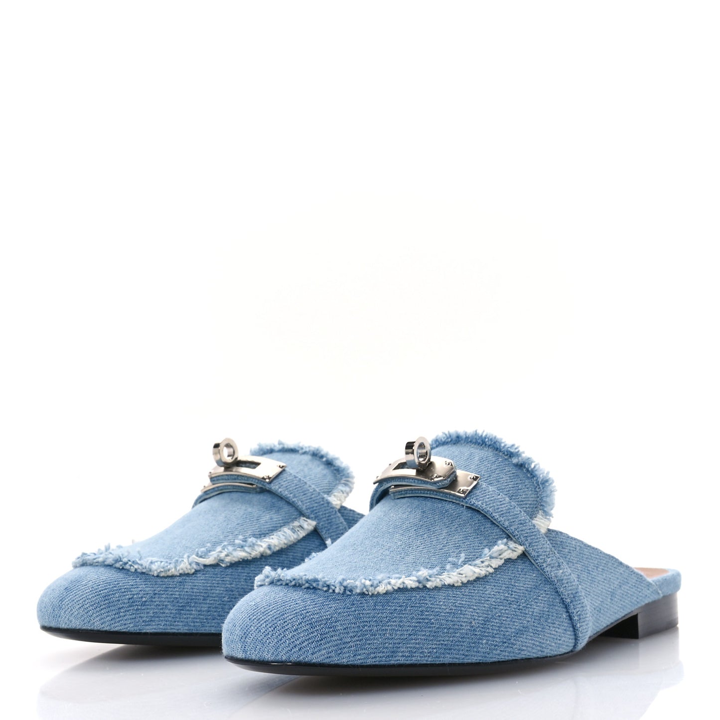 Denim Fringed Oz Mules 36 Bleu Clair