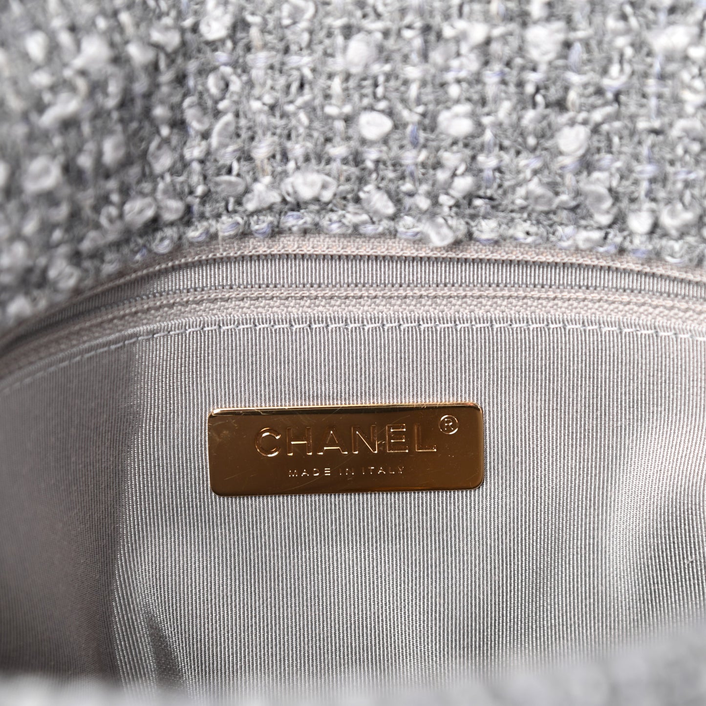 Tweed Quilted Medium Chanel 19 Flap Grey