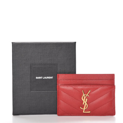 Saint Laurent Grain De Poudre Matelasse Chevron Monogram Credit Card Case Rouge Eros 8 of 8