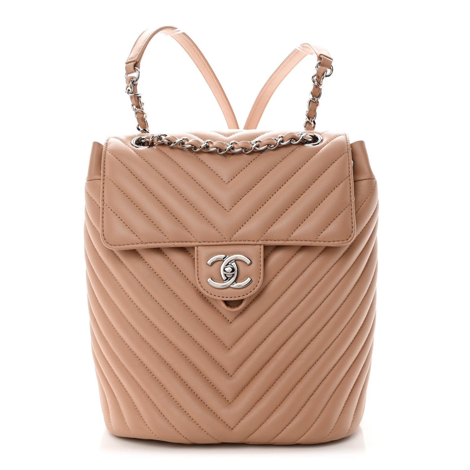 Chanel Calfskin Chevron Quilted Small Urban Spirit Backpack Beige 1 of 16