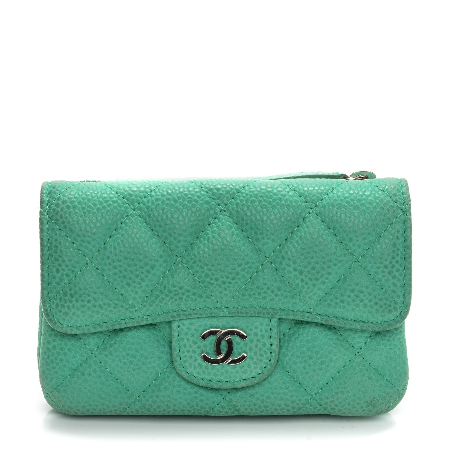 Chanel Iridescent Caviar Quilted Card Holder Turquoise 1 of 11