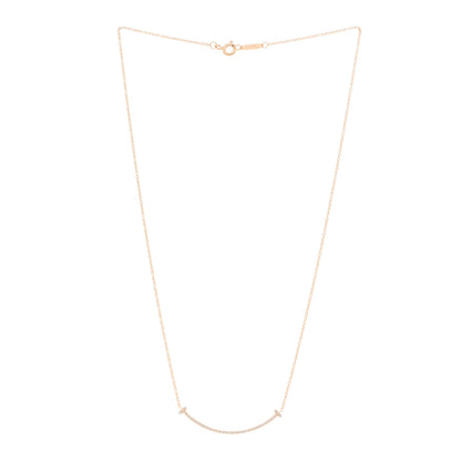 Tiffany 18K Rose Gold Diamond Small T Smile Pendant Necklace 3 of 5