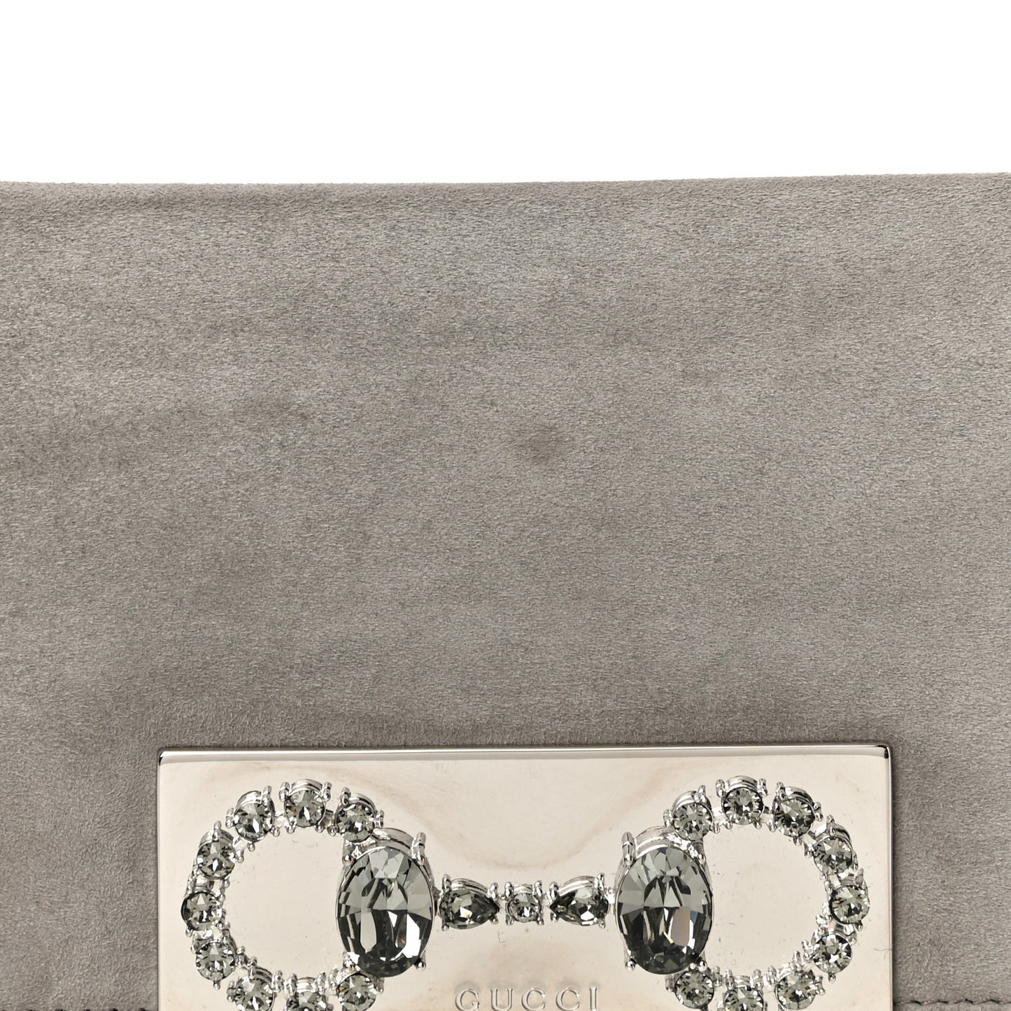 Suede Crystal Horsebit Clutch Grey