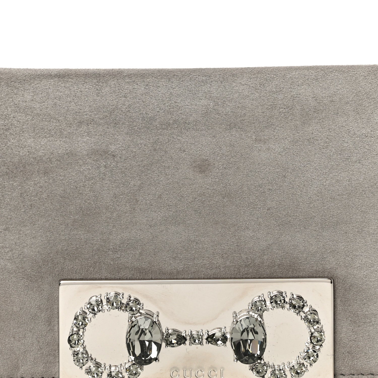 Gucci Suede Crystal Horsebit Clutch Grey 9 of 12