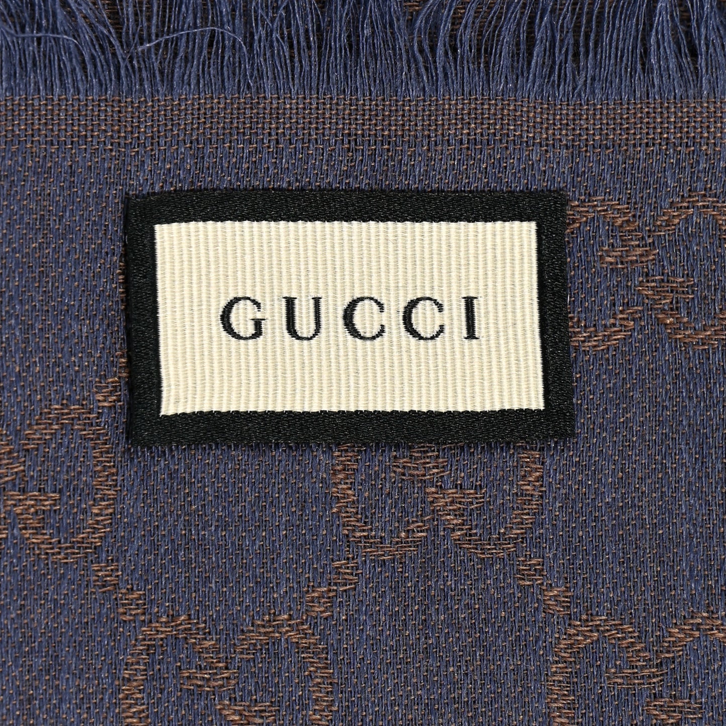 Wool Silk Monogram GGWeb Fringe Shawl Taupe Sky Blue