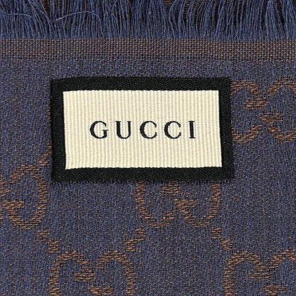 Gucci Wool Silk Monogram GGWeb Fringe Shawl Taupe Sky Blue 3 of 5