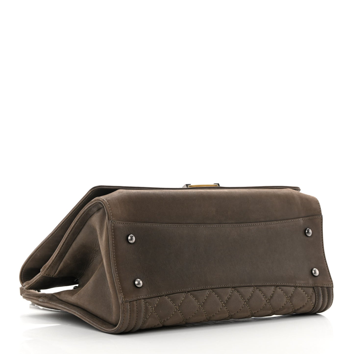 Iridescent Calfskin Stitched Large Boy Shopping Tote Dark Khaki