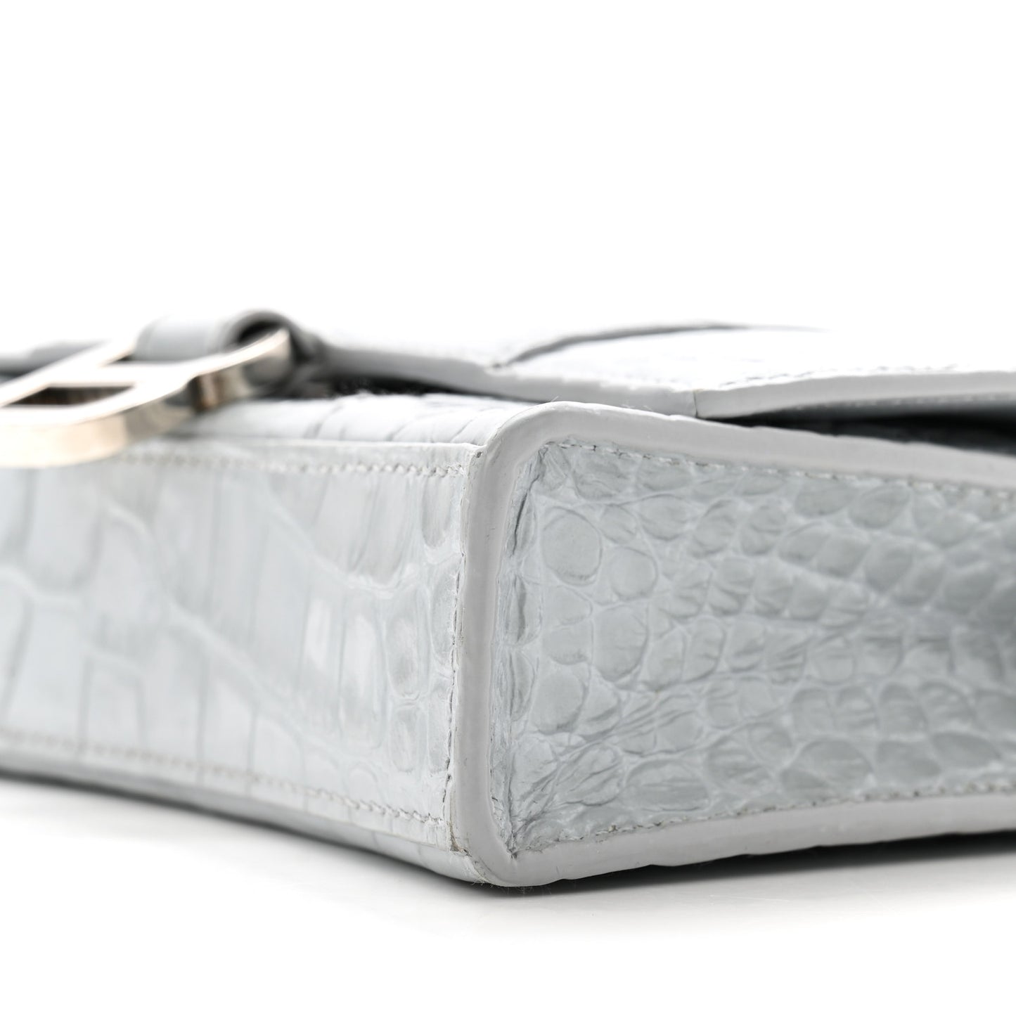 Shiny Metallic Calfskin Crocodile Embossed Hourglass Chain Bag Ash Blue