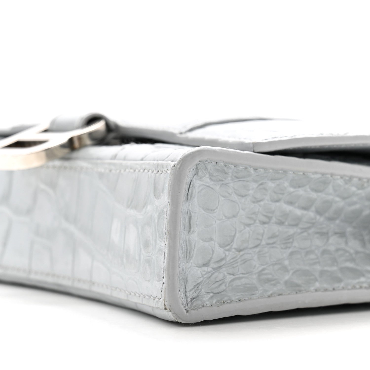 Balenciaga Shiny Metallic Calfskin Crocodile Embossed Hourglass Chain Bag Ash Blue 9 of 11
