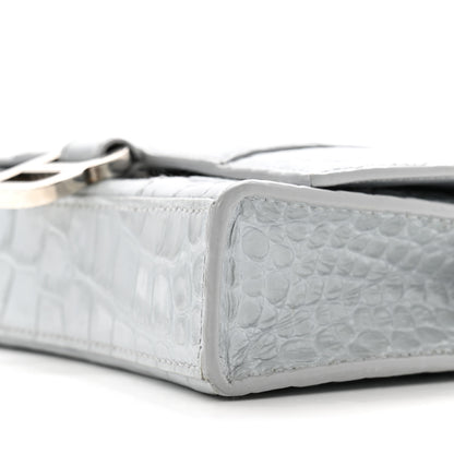 Balenciaga Shiny Metallic Calfskin Crocodile Embossed Hourglass Chain Bag Ash Blue 9 of 11