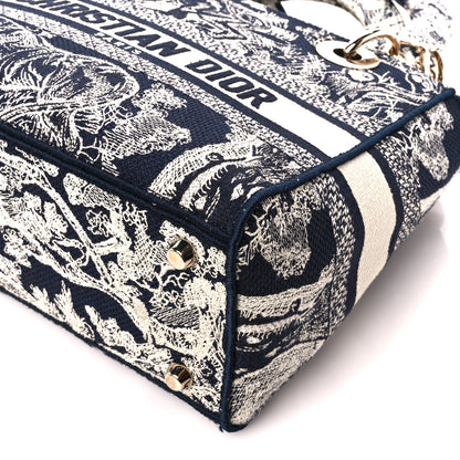Christian Dior Canvas Toile De Jouy Reverse Embroidered Medium Lady D-Lite Navy 9 of 9