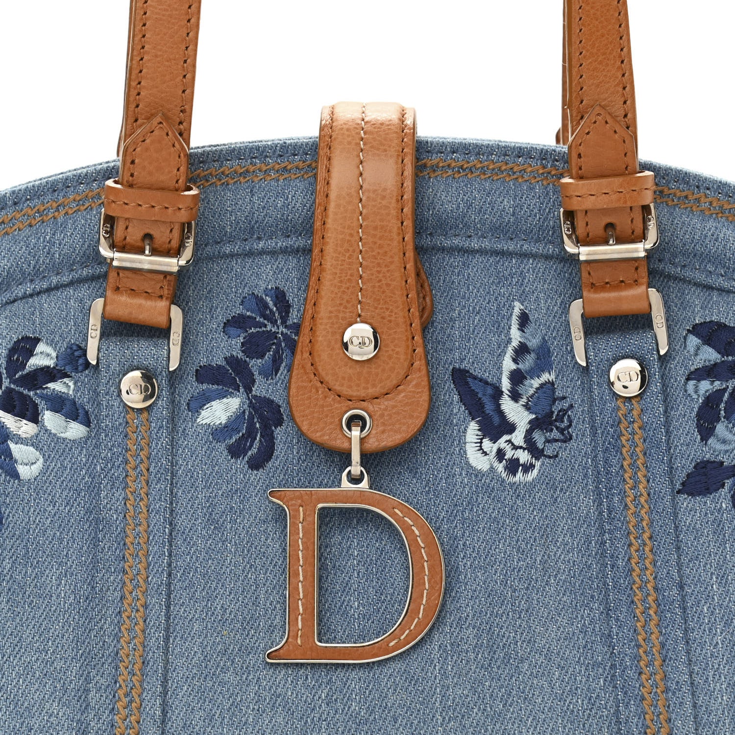 Christian Dior Denim Embroidered Satchel Blue 9 of 11